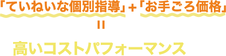 「丁寧な個別指導」+「お手頃価格」= 高いコストパフォーマンス